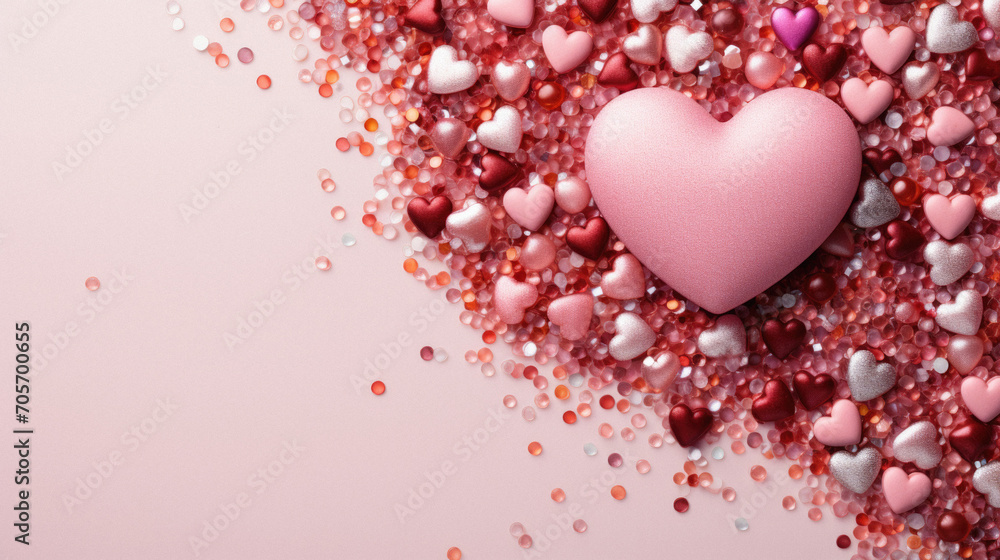 Valentine's day background with pink heart on pink background.
