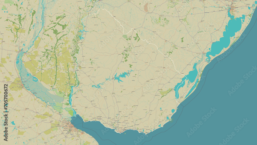 Uruguay outlined. OSM Topographic Humanitarian style map