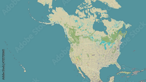 United States of America outlined. OSM Topographic Humanitarian style map
