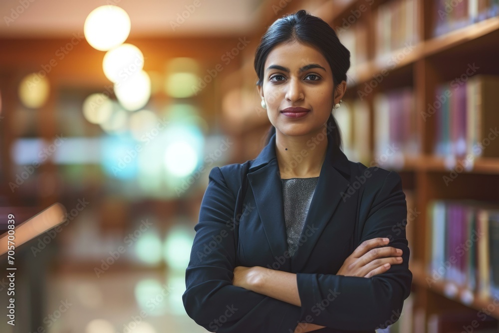 Confident Businesswoman in Library, Professional Empowerment Concept