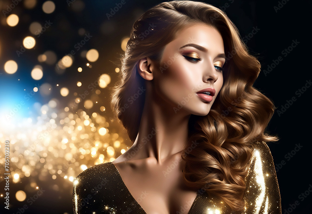 Female model in glitter, beautiful girl model with holiday composition, shining professional banner with empty copy space, metallic body, Female model in glitter, beautiful girl model with holiday composition, shining professional banner with empty copy space, metallic body,