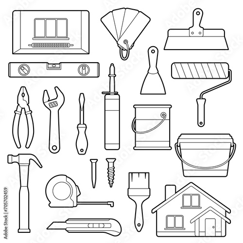 Repair working tools set. Equipment for construction industry and business.