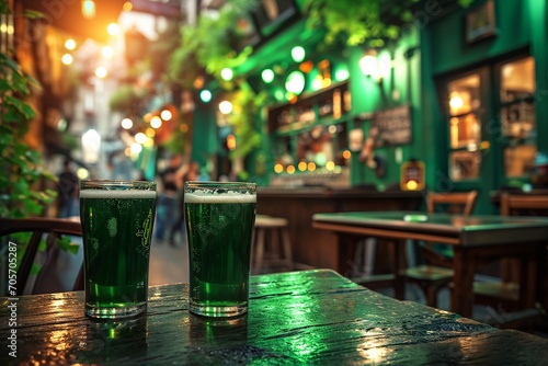 Cozy Irish Pub Saint Patrick's Day Background with Green Beer