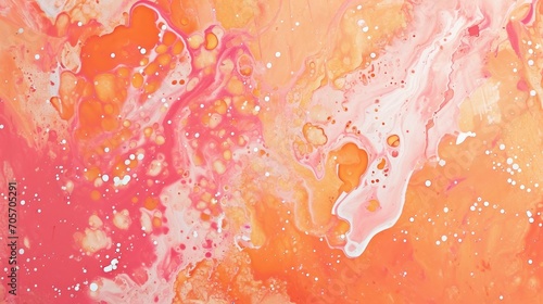 Abstract background in peach, pink and yellow colors with liquid acryllic splashes texture