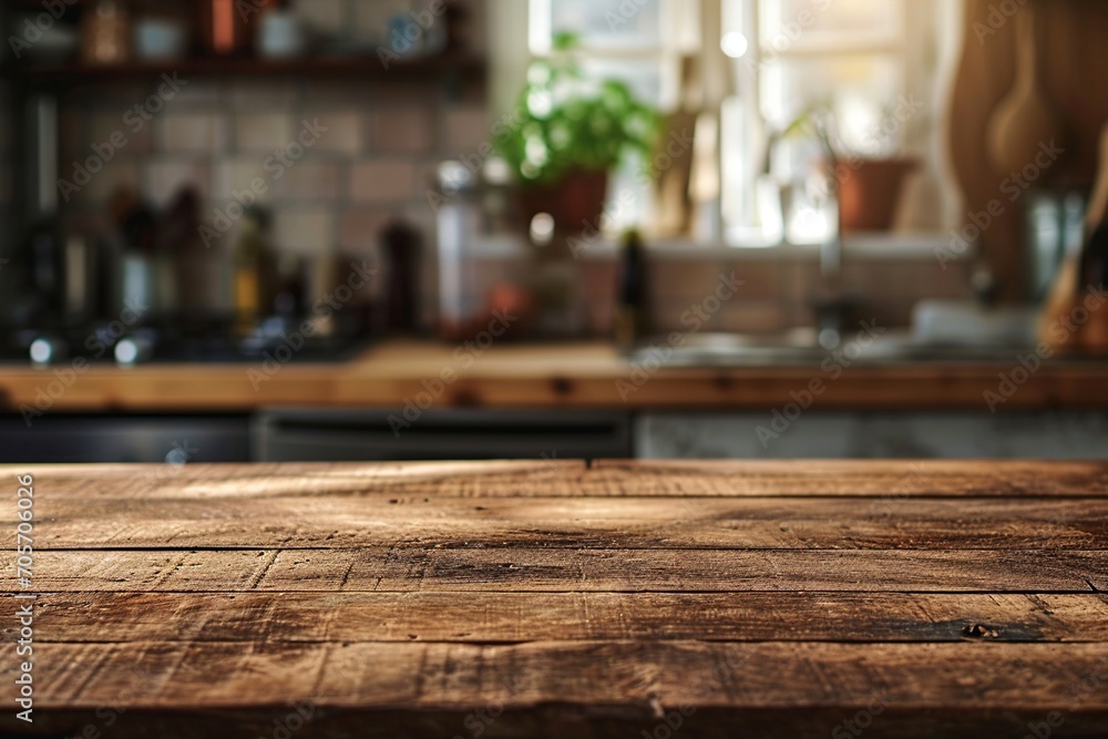 Rustic Kitchen Wooden Table Top Background with Copy Space

