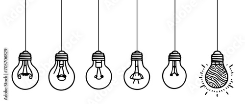 doodle of light bulb illustration, idea symbol on white background.