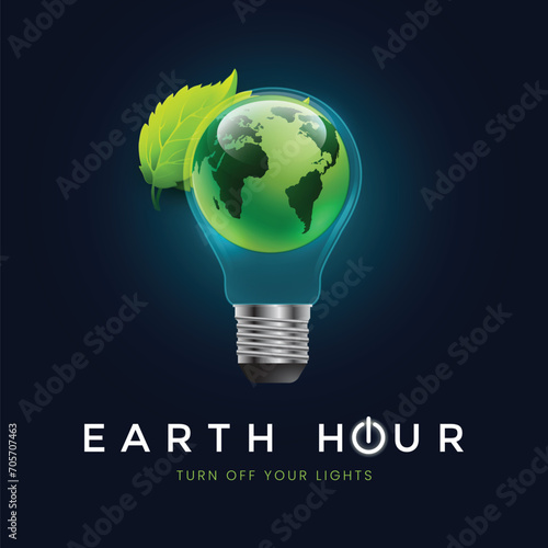 Earth hour illustration with planet and lightbulb