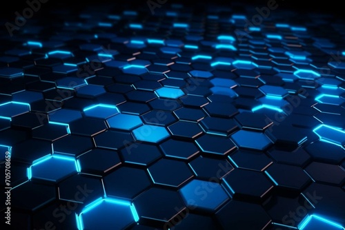 Stunning 3D abstract background with vibrant blue hexagonal cells. Generative AI