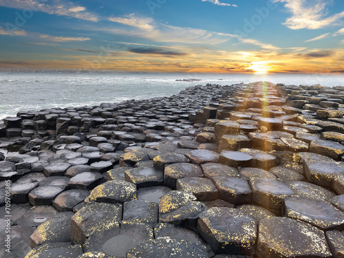 Beautiful Sunset view of Giant's Causeway in Northern Ireland.