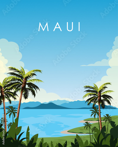 Maui travel poster, vertical banner, postcard
