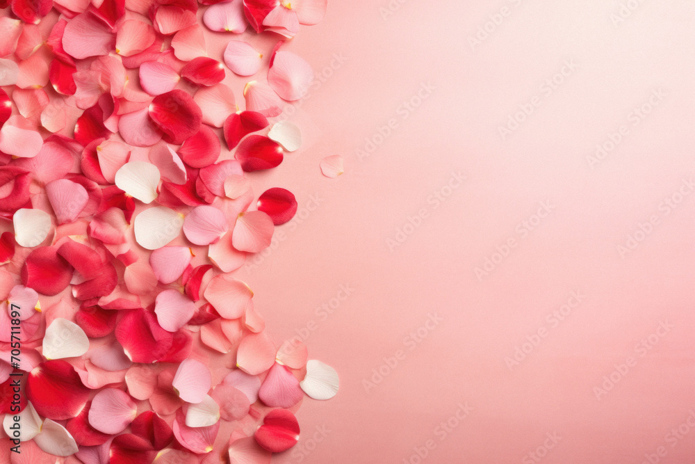 Rose petals on a pink background. Valentine's day background.