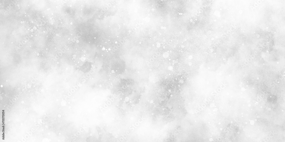White grey watercolor with splash and soft glowing glitters, snow falling in the snow in the winter morning, sunshine or sparkling lights and glittering glow winter morning of snow falling background.