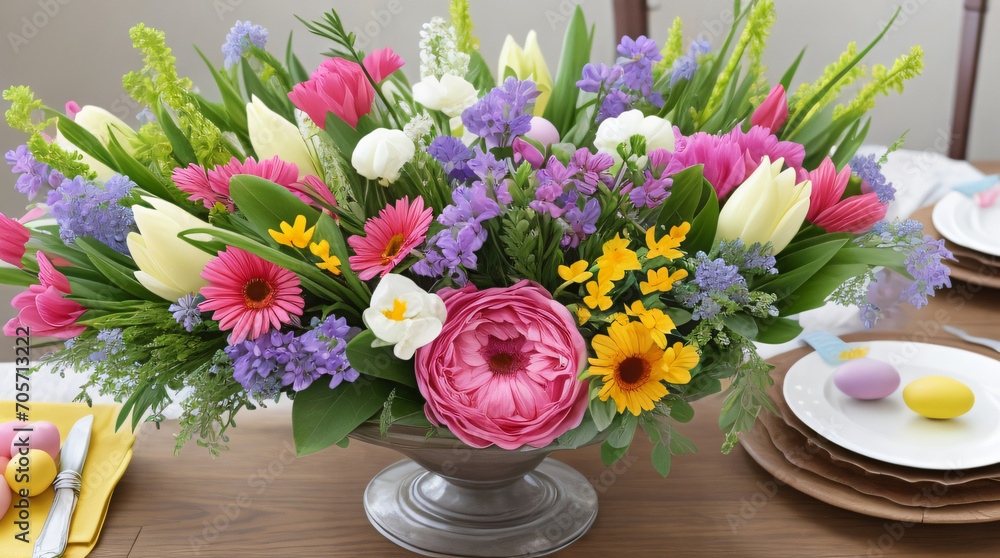 bouquet of tulips and easter eggs bouquet of tulips and easter eggs