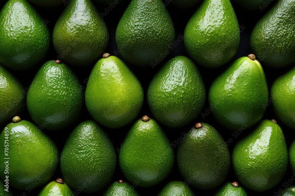 Fresh Green Avocados Arranged Neatly on a Dark Background Fresh Green Avocados Arranged Neatly on a Dark Background