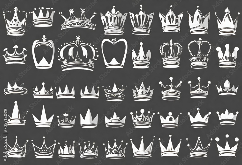 crown icon set, colorless isolated background with set of crowns for ...