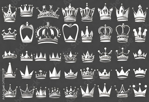 crown icon set  colorless isolated background with set of crowns for logo and designs