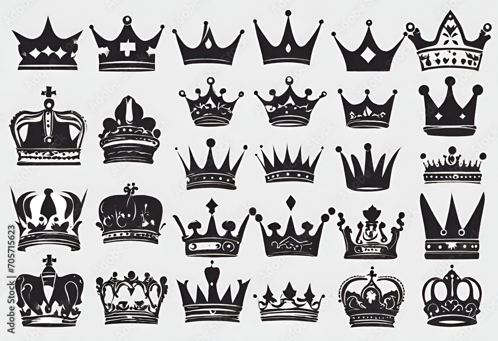 crown icon set, colorless isolated background with set of crowns for ...
