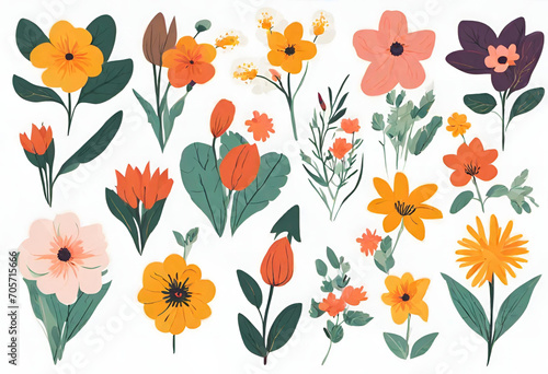 seamless pattern with flowers  isolated background with types of flowers