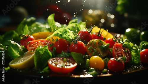 Recreation of differents types of tomatoes in a salad