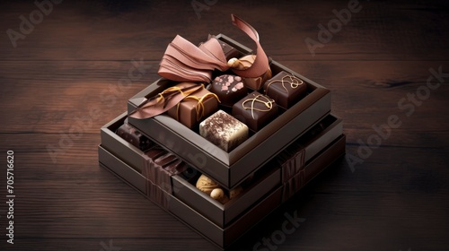Delicious chocolate truffles in rustic wooden box © MdImam