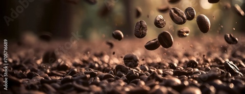 Coffee beans are falling to the ground