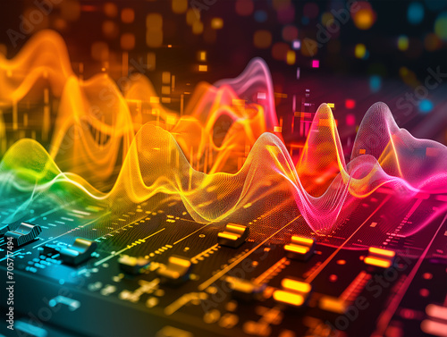 The sound wave on the audio equipment control, entertainment concept for sounds and music editing,