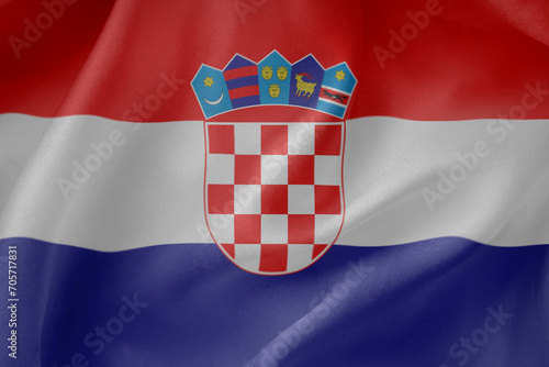 Croatia waving flag close up fabric texture background