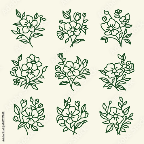 Flower line icon vector set