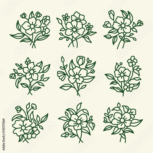 Flower line icon vector set