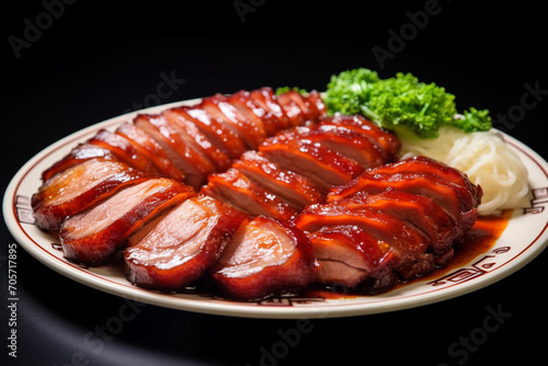 Roasted Pork in Cantonese style with honey and soy sauce also named Char Siu photo