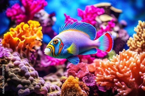 Tropical sea underwater fishes on coral reef, Aquarium wildlife colorful marine panorama landscape nature snorkel diving © ChinnishaArts