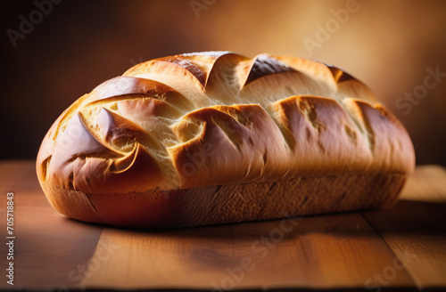 loaf of fresh white bread, brioche on a wooden board photo