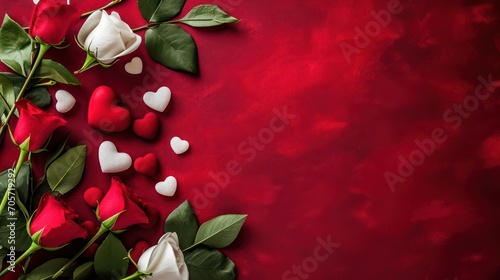 A beautiful Valentine-themed background adorned with rose, love symbols and ample copy space