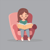 girl reading a book flat vector illustration