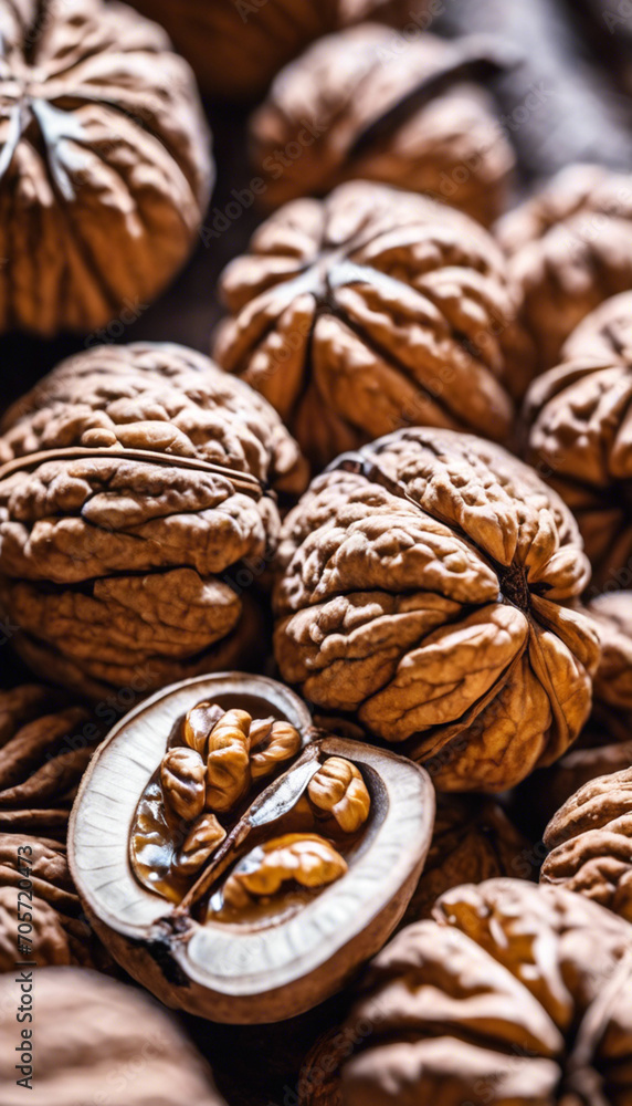 Autumn's Crunch Close Up on Fresh and Nutty Walnuts in Nature's Harvest