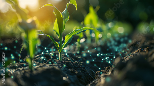 Holographically augmented plant in a high-tech agricultural field photo