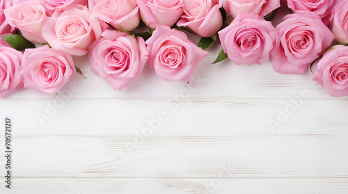 Pink flowers on a white background with a space for text generative ai 