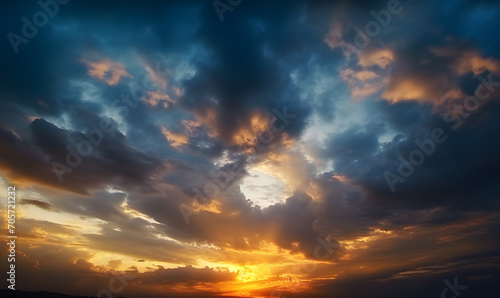 The beautiful sunset view with the blue sky and clouds in summer