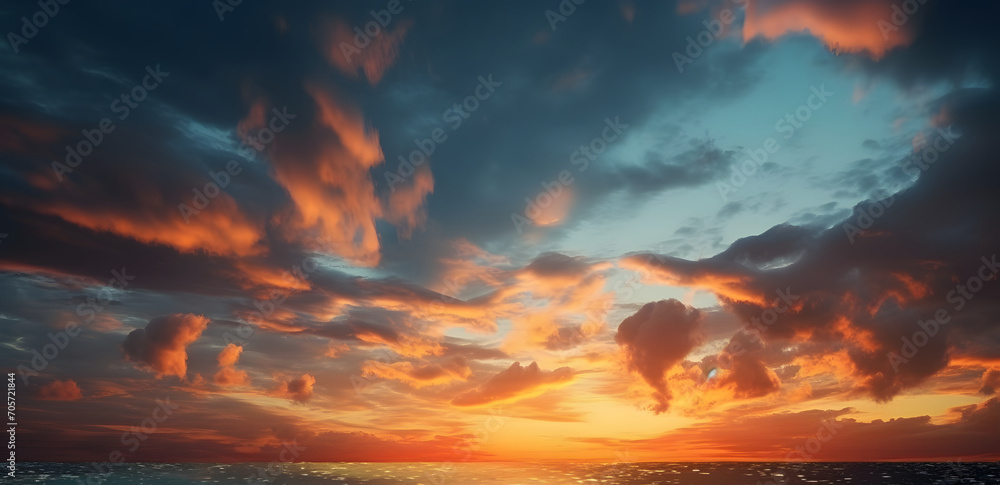 The beautiful sunset view with the blue sky and clouds in summer