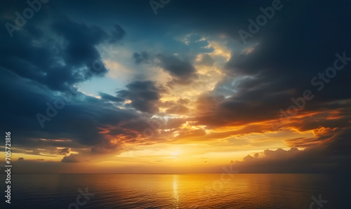 The beautiful sunset view with the blue sky and clouds in summer © Riz