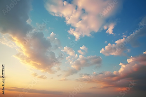 The beautiful sunset view with the blue sky and clouds in summer photo