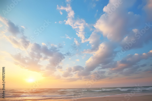 The beautiful sunset view with the blue sky and clouds in summer