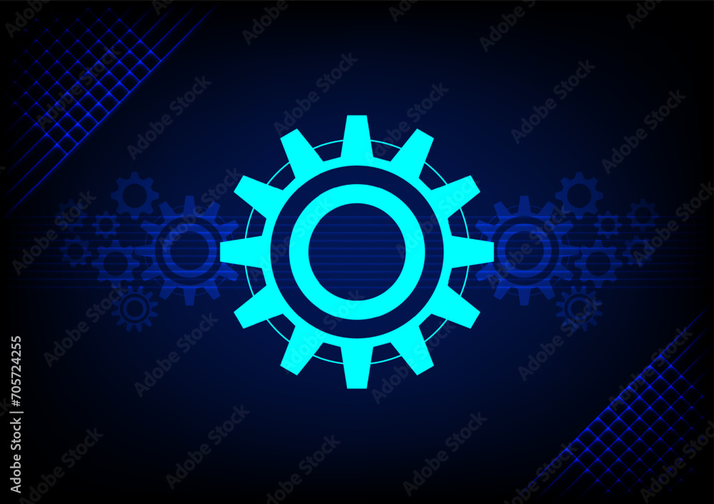Innovation and business technology concept. Blue gear wheel mechanisms on blue technology abstract background. Hi-digital technology and engineering.