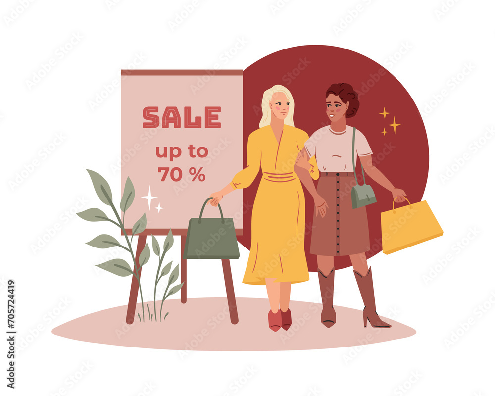 Women shopping illustration in flat design Women shopping illustration in flat design