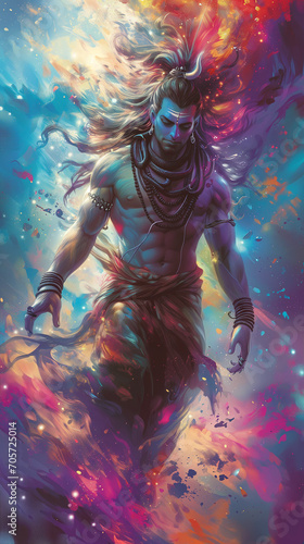 Lord Shiva manifesting awesome superpowers for the first time, he floats in the cosmos, generative AI Art 