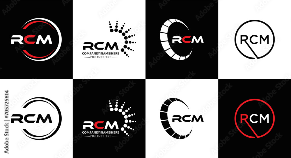 RCM logo. R C M design. White RCM letter. RCM, R C M letter logo design. Initial letter RCM letter logo set, linked circle uppercase monogram logo. R C M letter logo vector design.	

