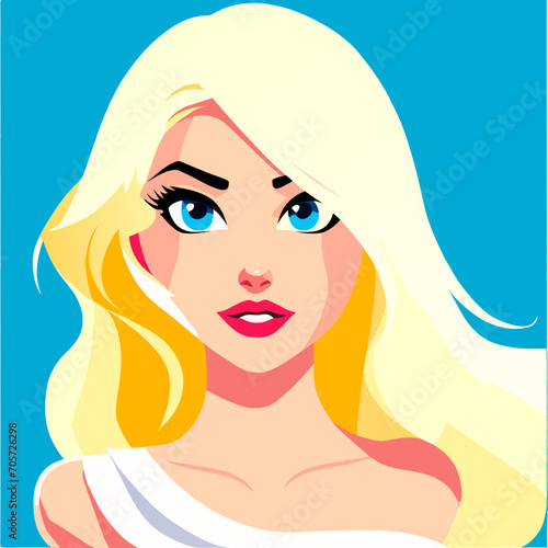 Portrait of a stylish blonde girl with big blue eyes and plump lips
