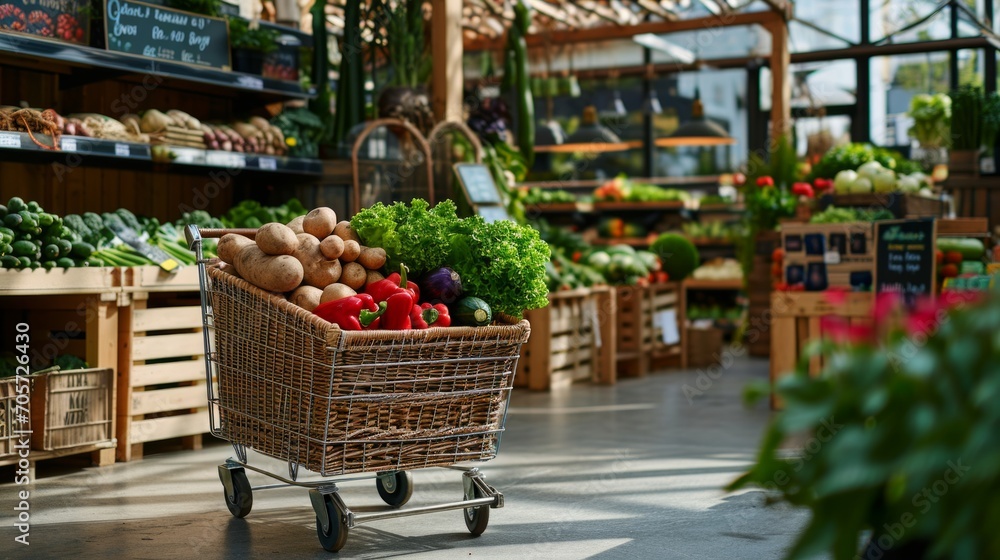 Shopping Cart Filled with Fresh Produce Shopping Cart Filled with Fresh Produce