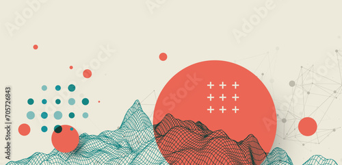 Abstract wireframe mountain background. Modern science or technology art elements. Surface illustration. Hand drawn vector.