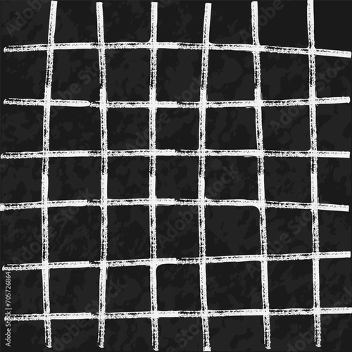 scribble hand drawn grid in chalk on black school background. Shabby white texture. Monochrome stain element. Rusted doodle effect. Vector illustration.